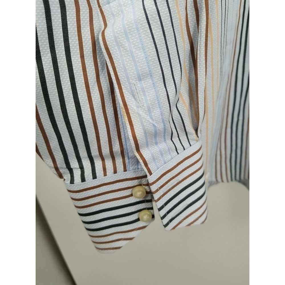 Thomas Dean Flip Cuff Shirt Men's Large Multicolor Striped Long Sleeve Button Up - Picture 3 of 6